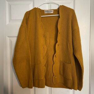 Ghansham Oswal Women's Scalloped Knit Cardigan in Mustard size M/L